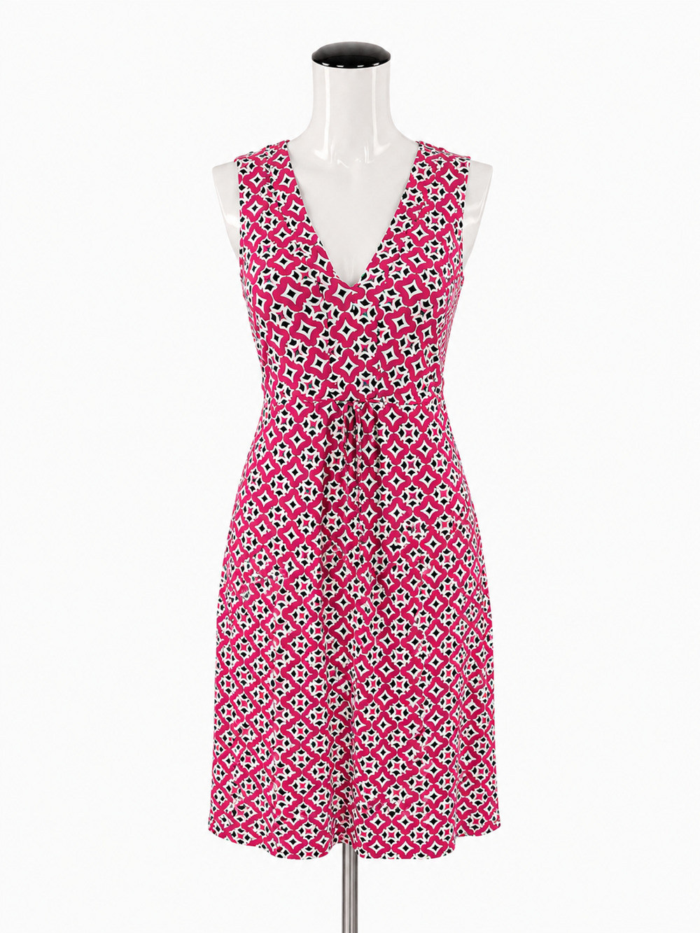 Boden Eliza V-Neck Fit & Flare Dress Pink White Geometric Print Size 6
